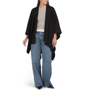 ALL SAINTS Black Wool Blend Traveling Ribbed Knit Ruana